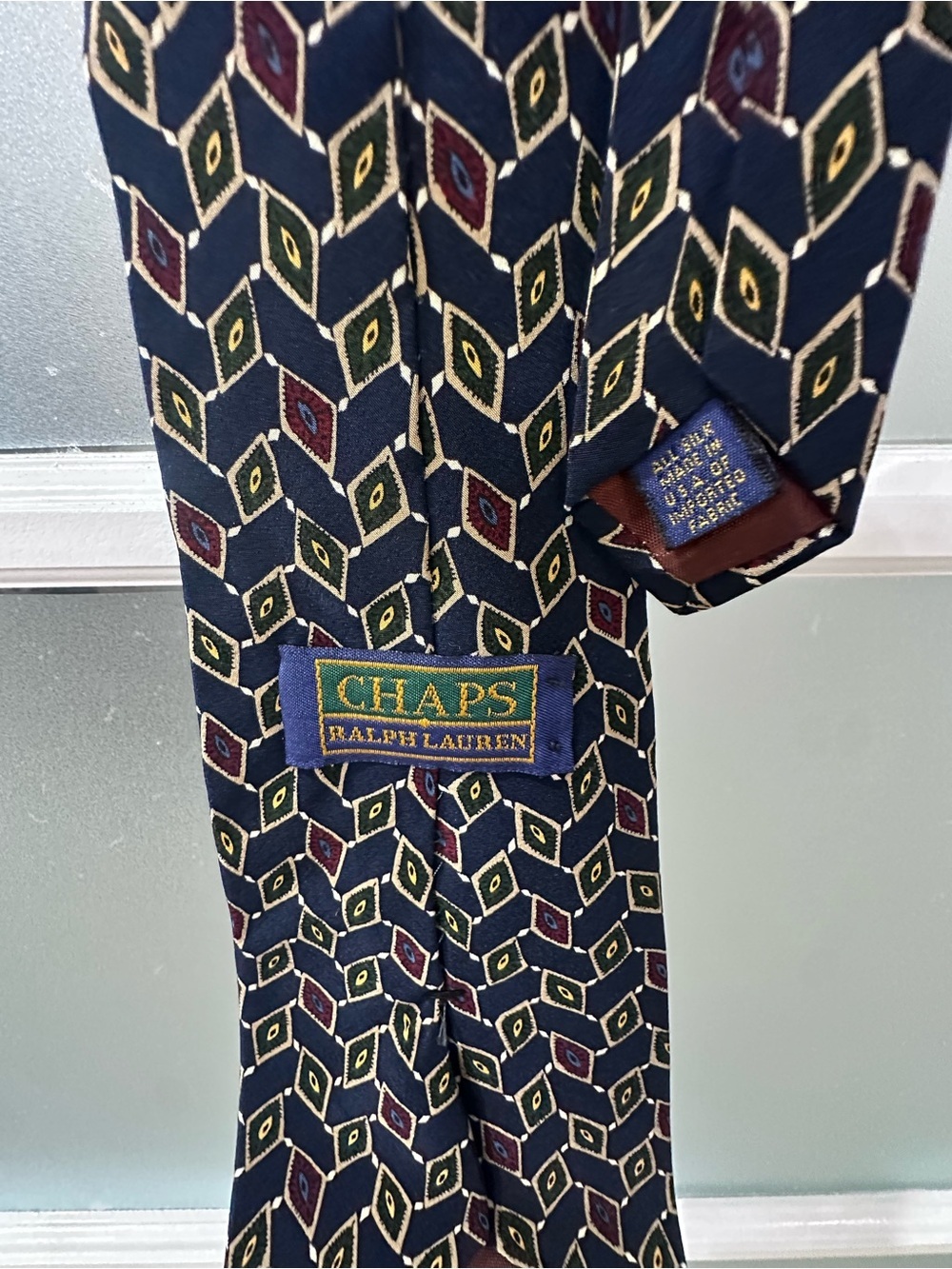 Vintage Chaps Ralph Lauren 100% Silk Navy Geometric Men’s Tie Made in USA